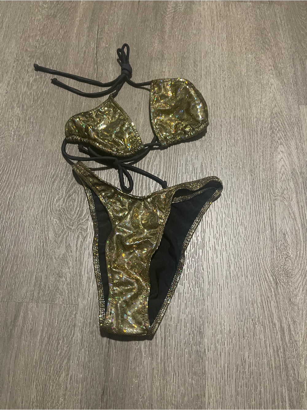 Metallic Gold Bandeau Bikini Set - Shimmering Gold Women's Swim